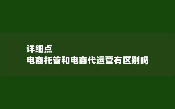 详细点 电商托管和电商代运营有区别吗