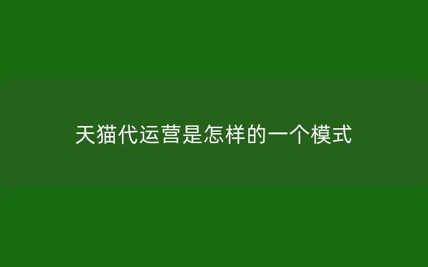 天猫代运营是怎样的一个模式