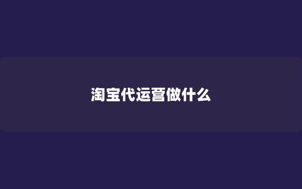 淘宝代运营做什么