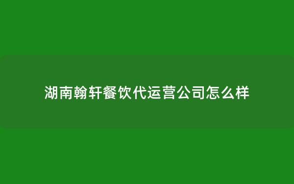 湖南翰轩餐饮代运营公司怎么样