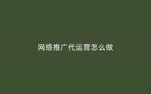 网络推广代运营怎么做