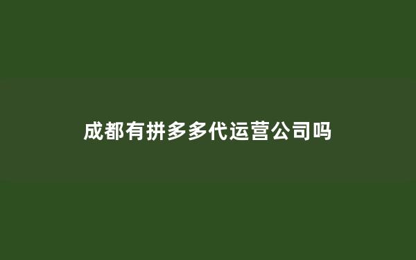 成都有拼多多代运营公司吗