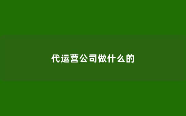 代运营公司做什么的