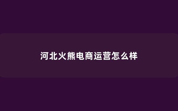 河北火熊电商运营怎么样