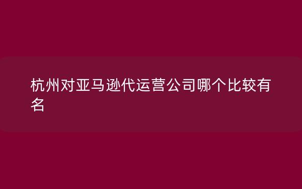 杭州对亚马逊代运营公司哪个比较有名