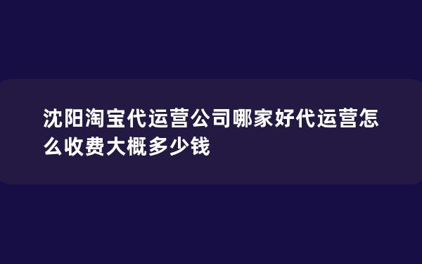 沈阳淘宝代运营公司哪家好代运营怎么收费大概多少钱