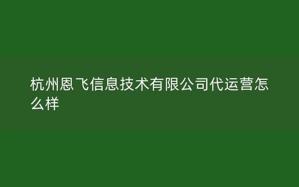 杭州恩飞信息技术有限公司代运营怎么样