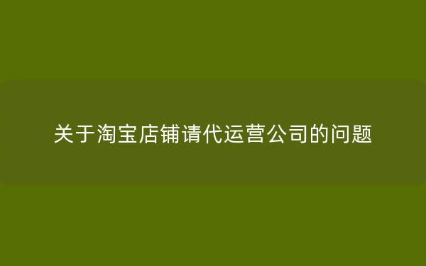 关于淘宝店铺请代运营公司的问题